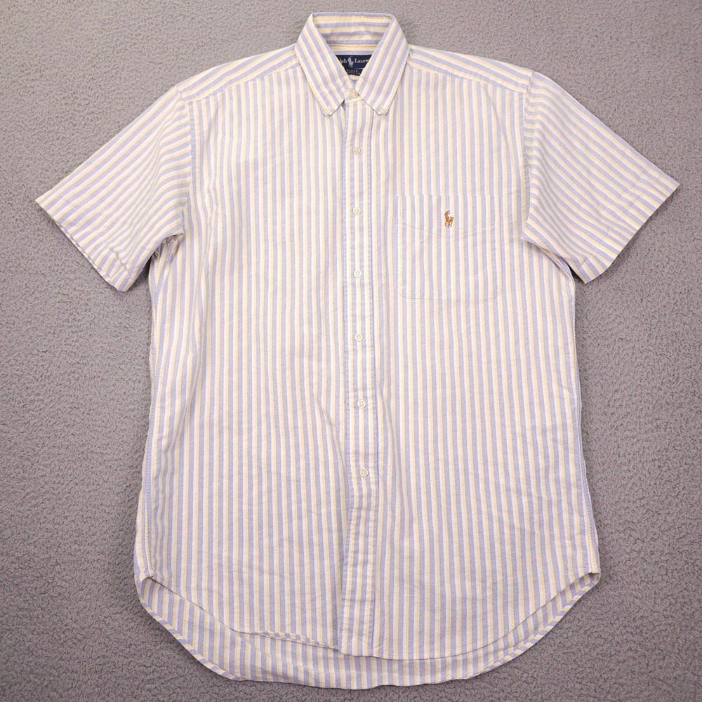 VTG Ralph Lauren Blake Shirt Mens S Blue Yellow Striped Short Sleeve Button Down - Picture 2 of 11